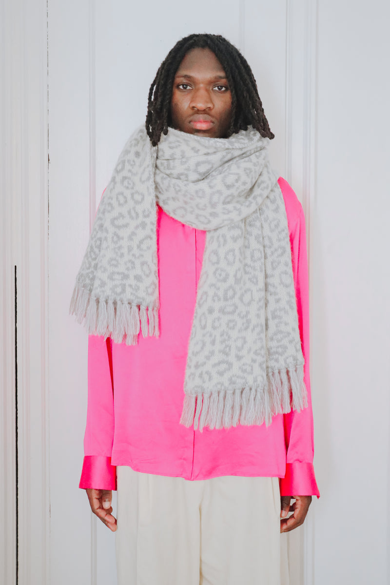 Cristobal Leopard Blanket Scarf in Brushed Recycled Cashmere & Mohair