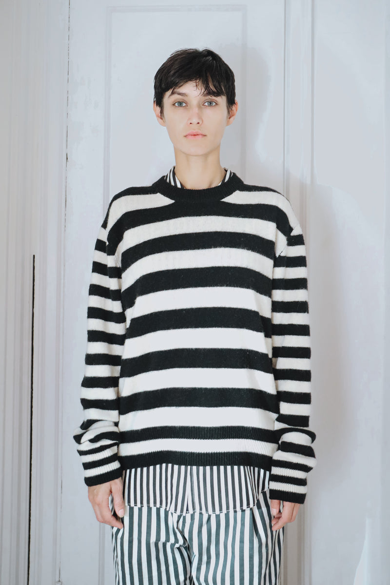 Jenn Striped Crewneck in Brushed Recycled Cashmere & Recycled Wool