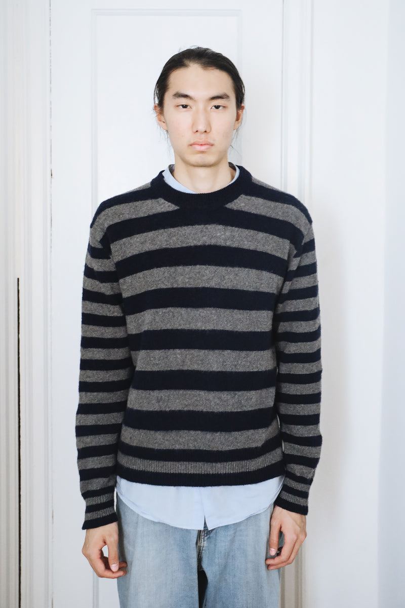 Jenn Striped Crewneck in Brushed Recycled Cashmere & Recycled Wool