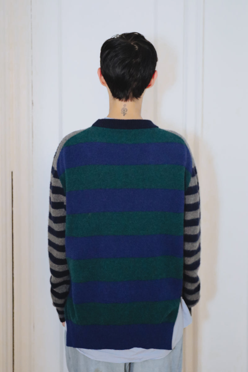 Jenn Striped Crewneck in Brushed Recycled Cashmere & Recycled Wool