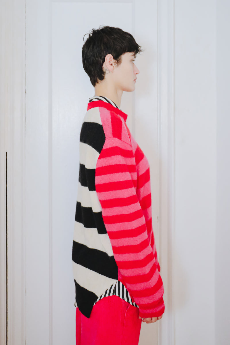 Jenn Striped Crewneck in Brushed Recycled Cashmere & Recycled Wool