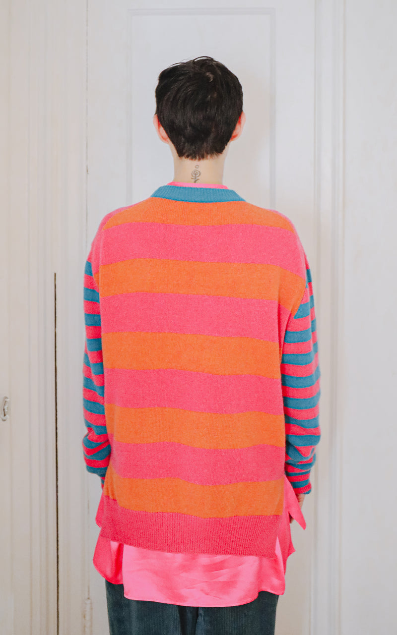 Jenn Striped Crewneck in Brushed Recycled Cashmere & Recycled Wool