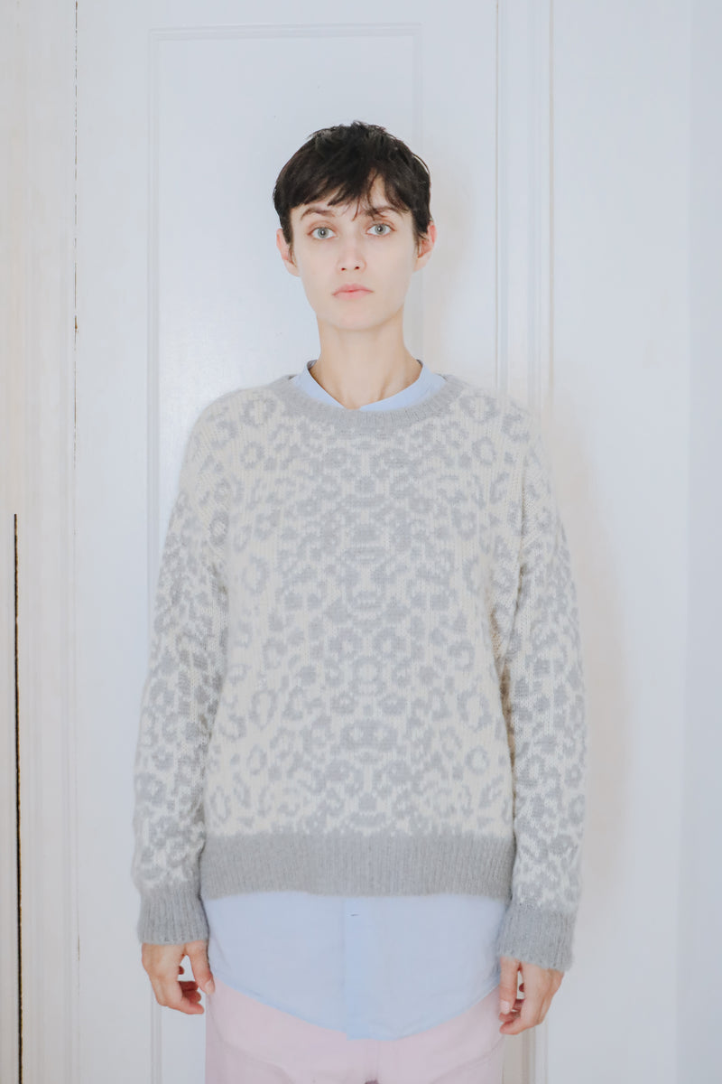 Kimry Leopard Crewneck in Brushed Recycled Cashmere & Mohair