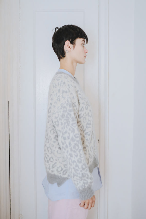 Kimry Leopard Crewneck in Brushed Recycled Cashmere & Mohair