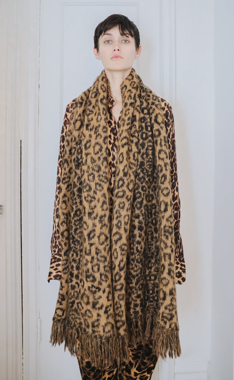 Cristobal Leopard Blanket Scarf in Brushed Recycled Cashmere & Mohair