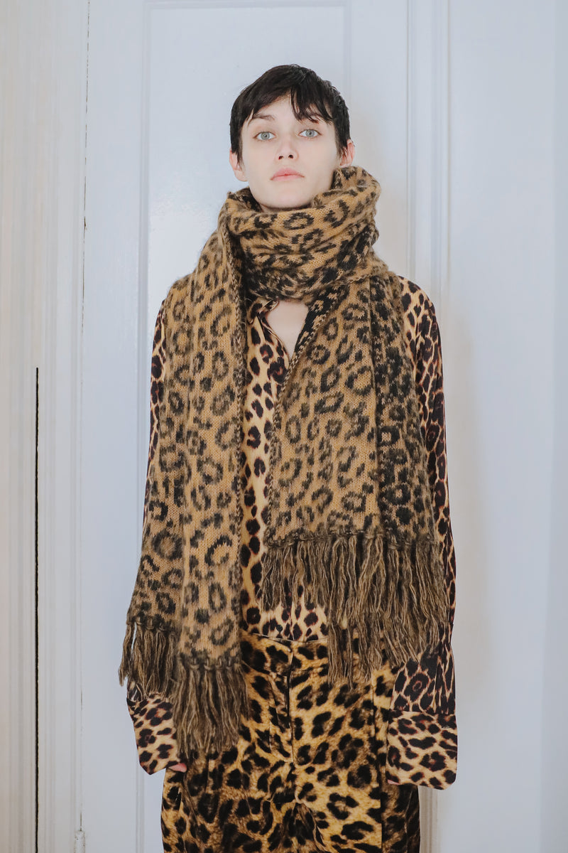 Cristobal Leopard Blanket Scarf in Brushed Recycled Cashmere & Mohair