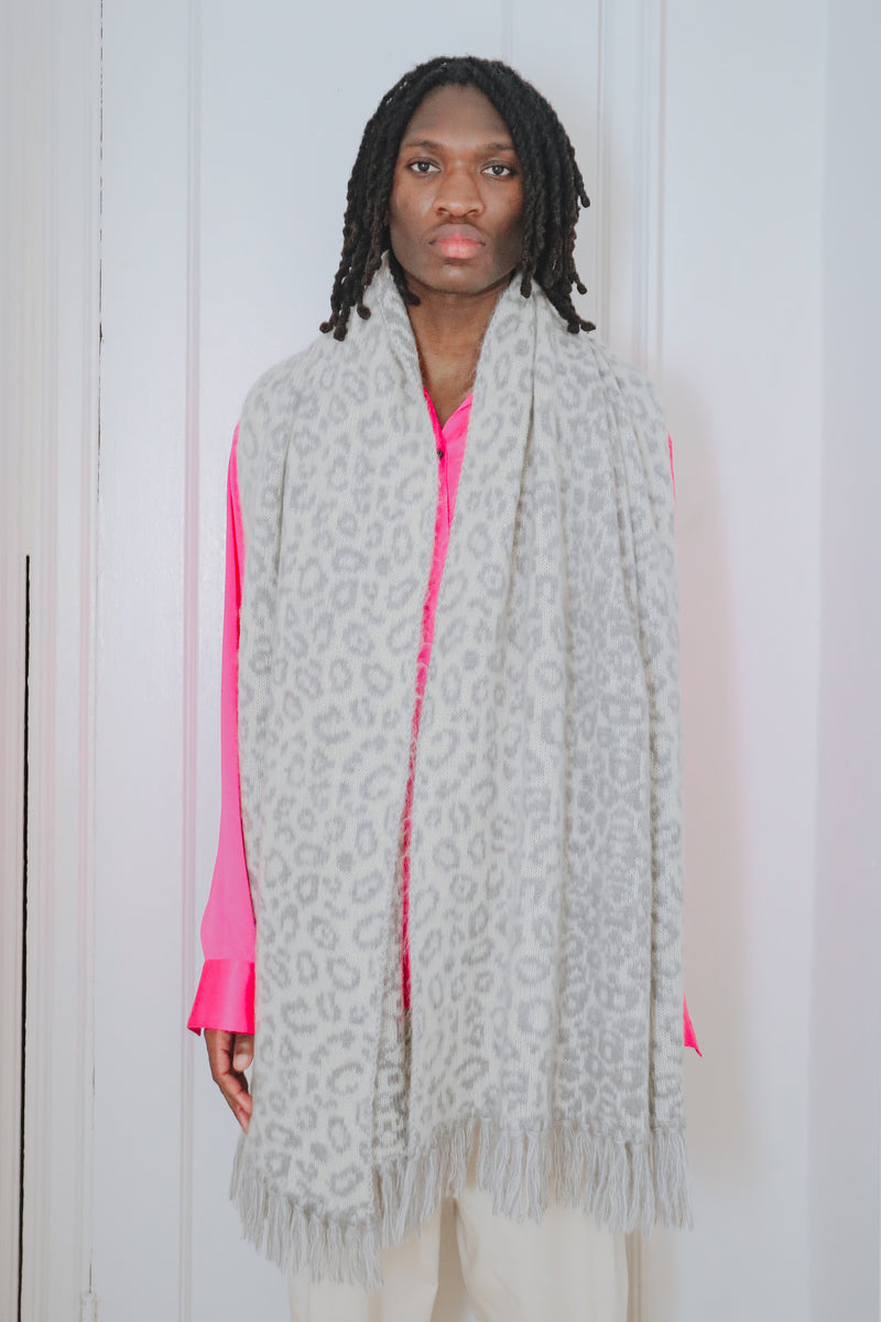 Cristobal Leopard Blanket Scarf in Brushed Recycled Cashmere & Mohair