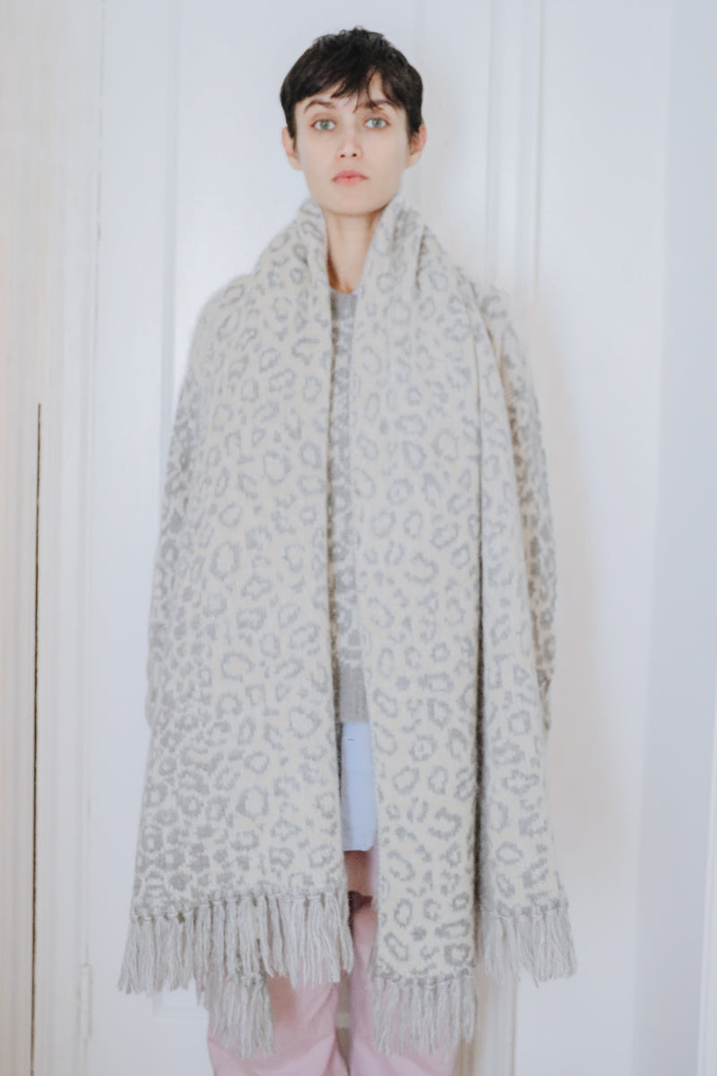 Cristobal Leopard Blanket Scarf in Brushed Recycled Cashmere & Mohair