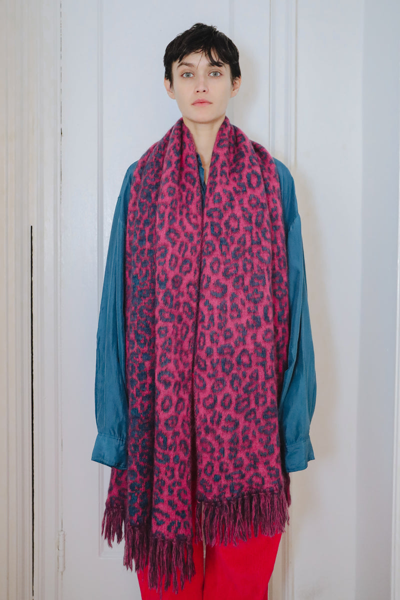 Cristobal Leopard Blanket Scarf in Brushed Recycled Cashmere & Mohair