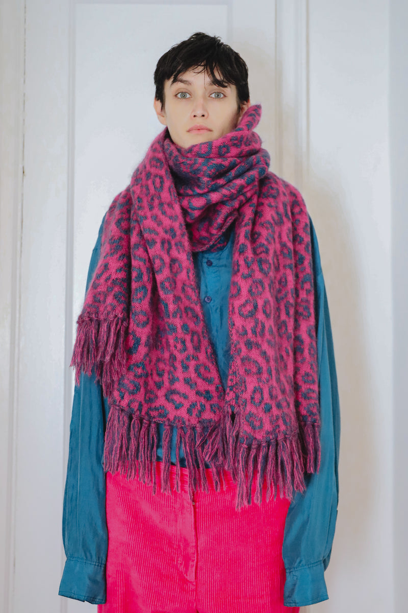 Cristobal Leopard Blanket Scarf in Brushed Recycled Cashmere & Mohair