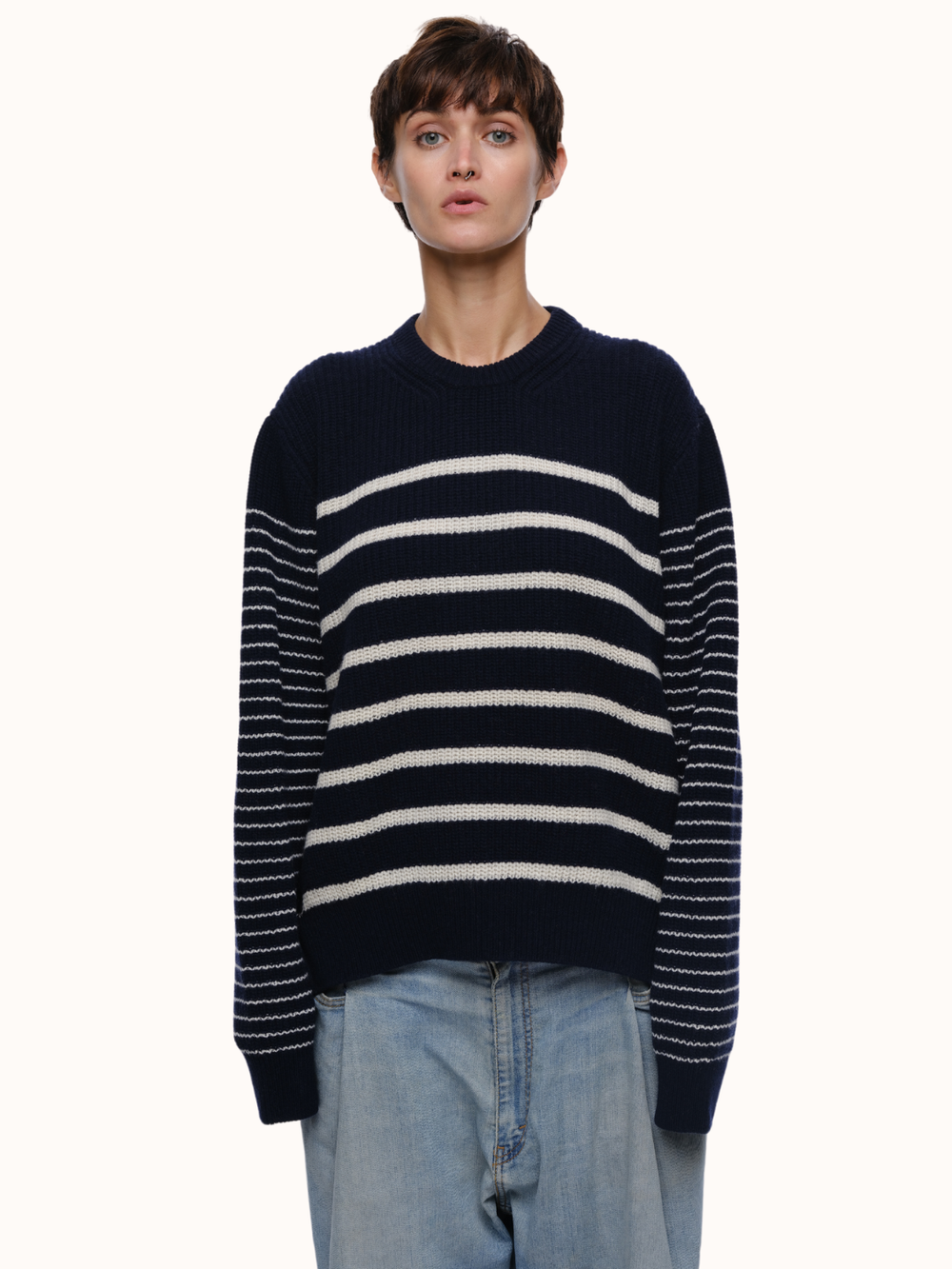 Jess Striped Crewneck in Recycled Cashmere & Recycled Wool – Eolas