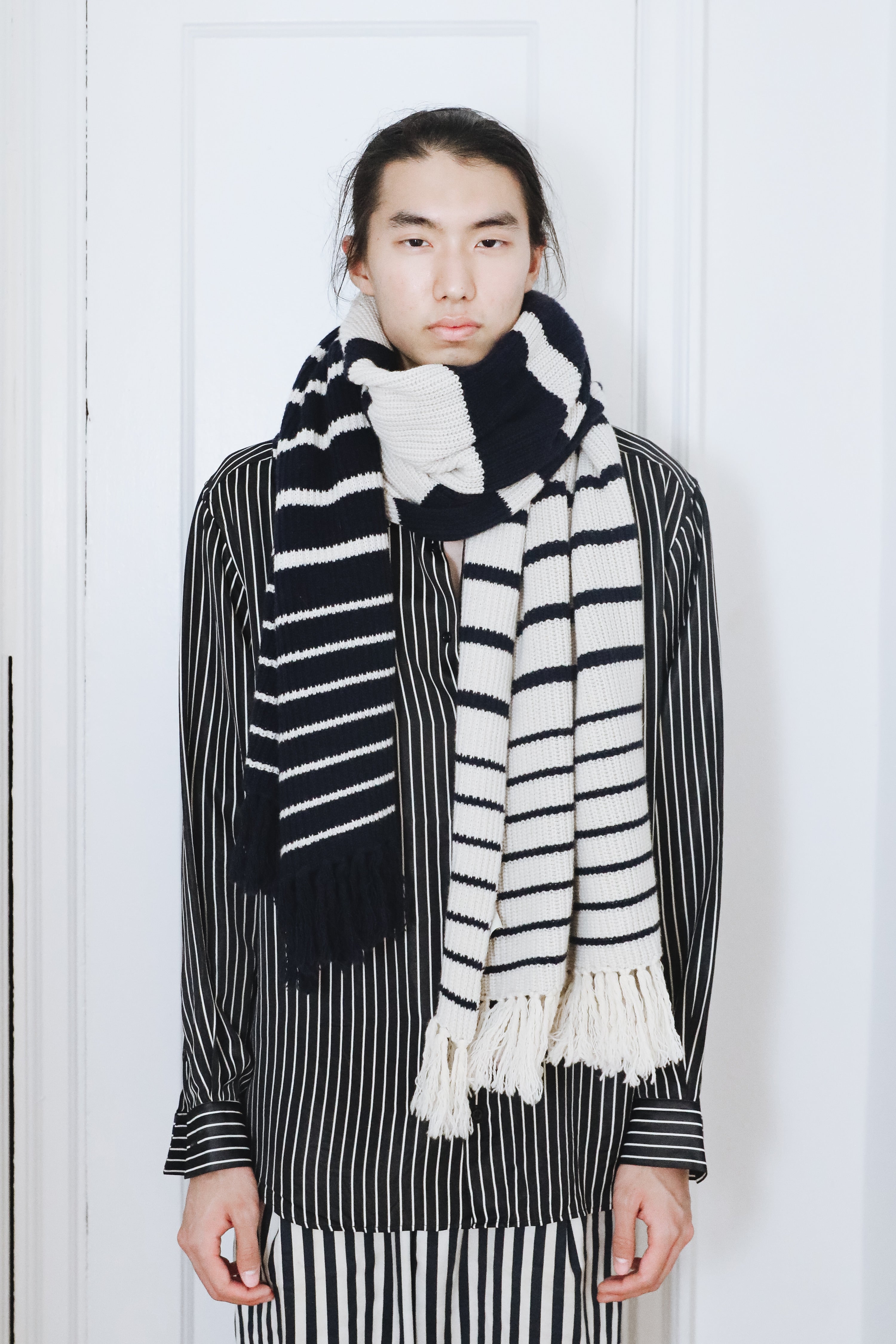 Sam Stripe Cashmere Wool Fringed Scarf