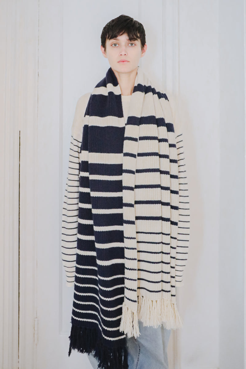 Sam Stripe Blanket Scarf in Recycled Cashmere & Recycled Wool