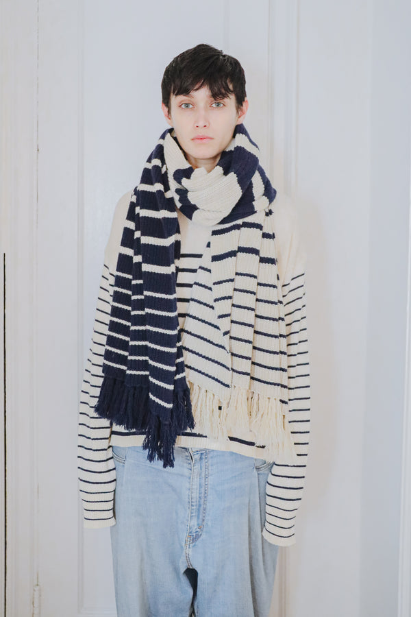 Sam Stripe Blanket Scarf in Recycled Cashmere & Recycled Wool