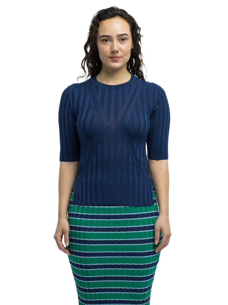 Luc Ribbed Short Sleeve Crewneck in Organic Cotton