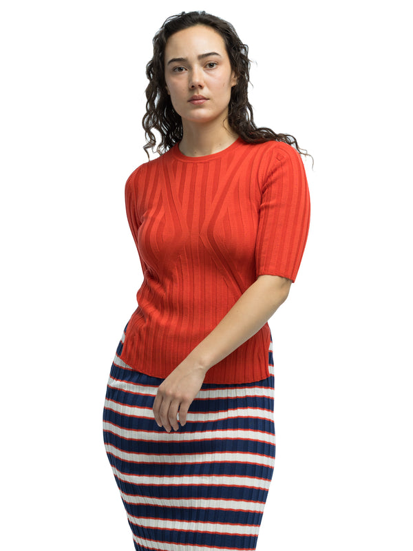 Luc Ribbed Short Sleeve Crewneck in Organic Cotton