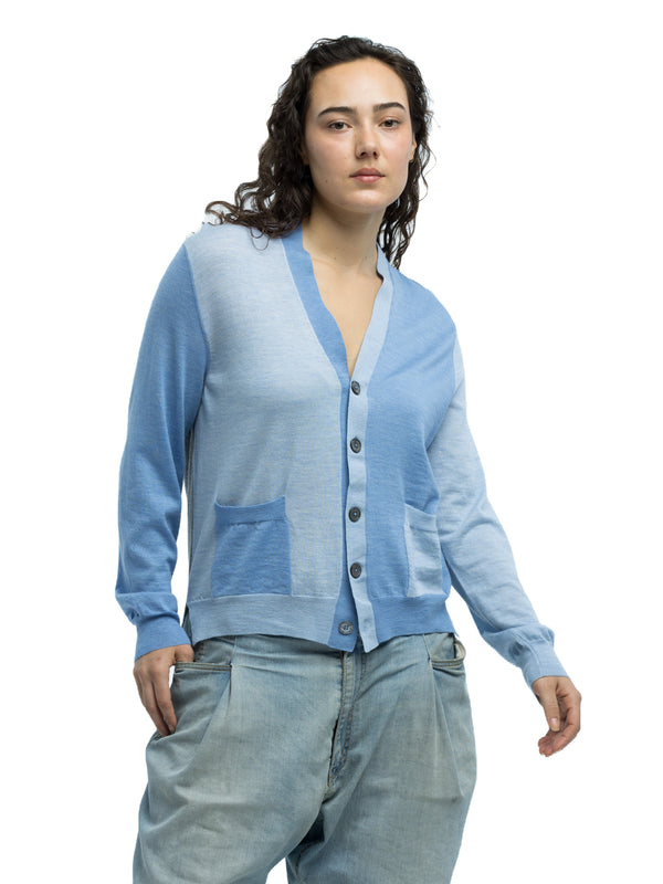 Adrian Color Blocked Cardigan in Extra Fine Merino Wool