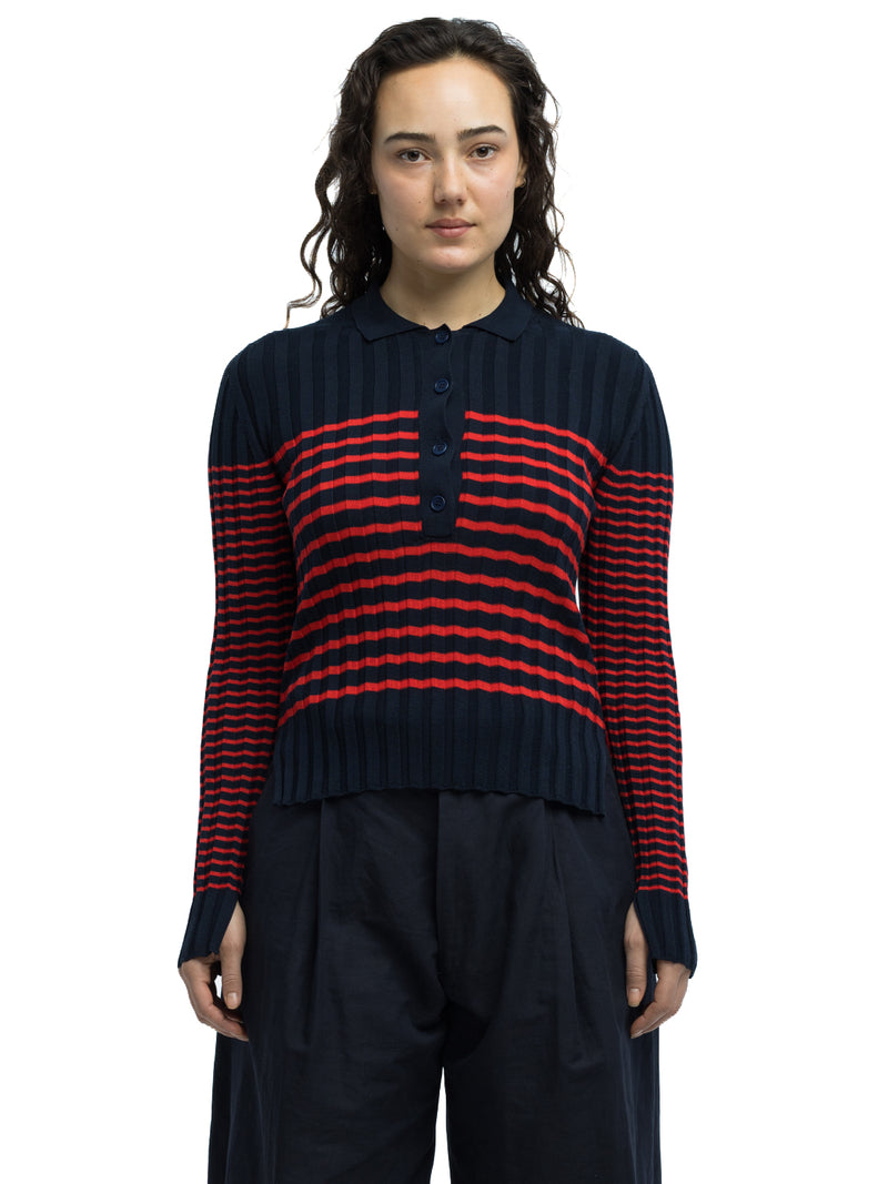 Nico Ribbed Striped Polo in Organic Cotton
