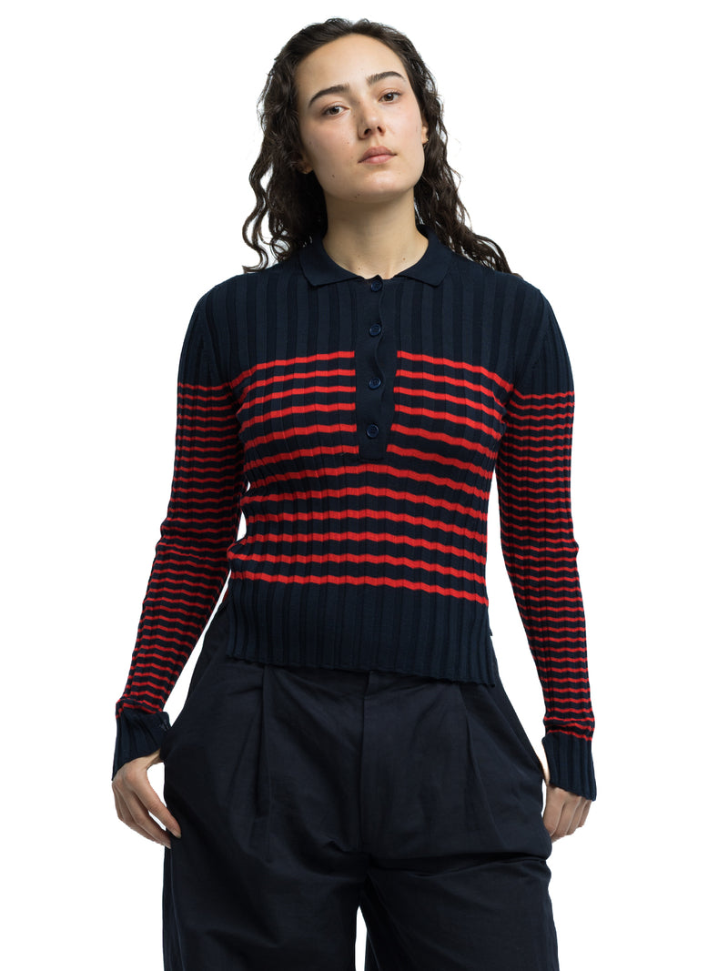 Nico Ribbed Striped Polo in Organic Cotton
