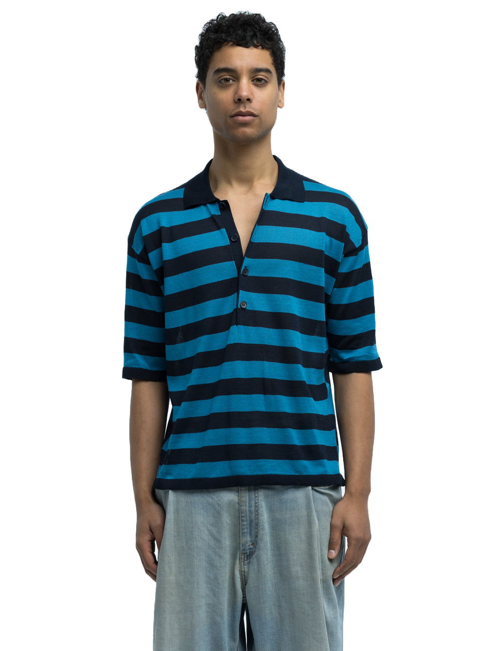 トップス clesste WIDE STRIPED POLO DRAWSTRINGS WIDE STRIPED L/S