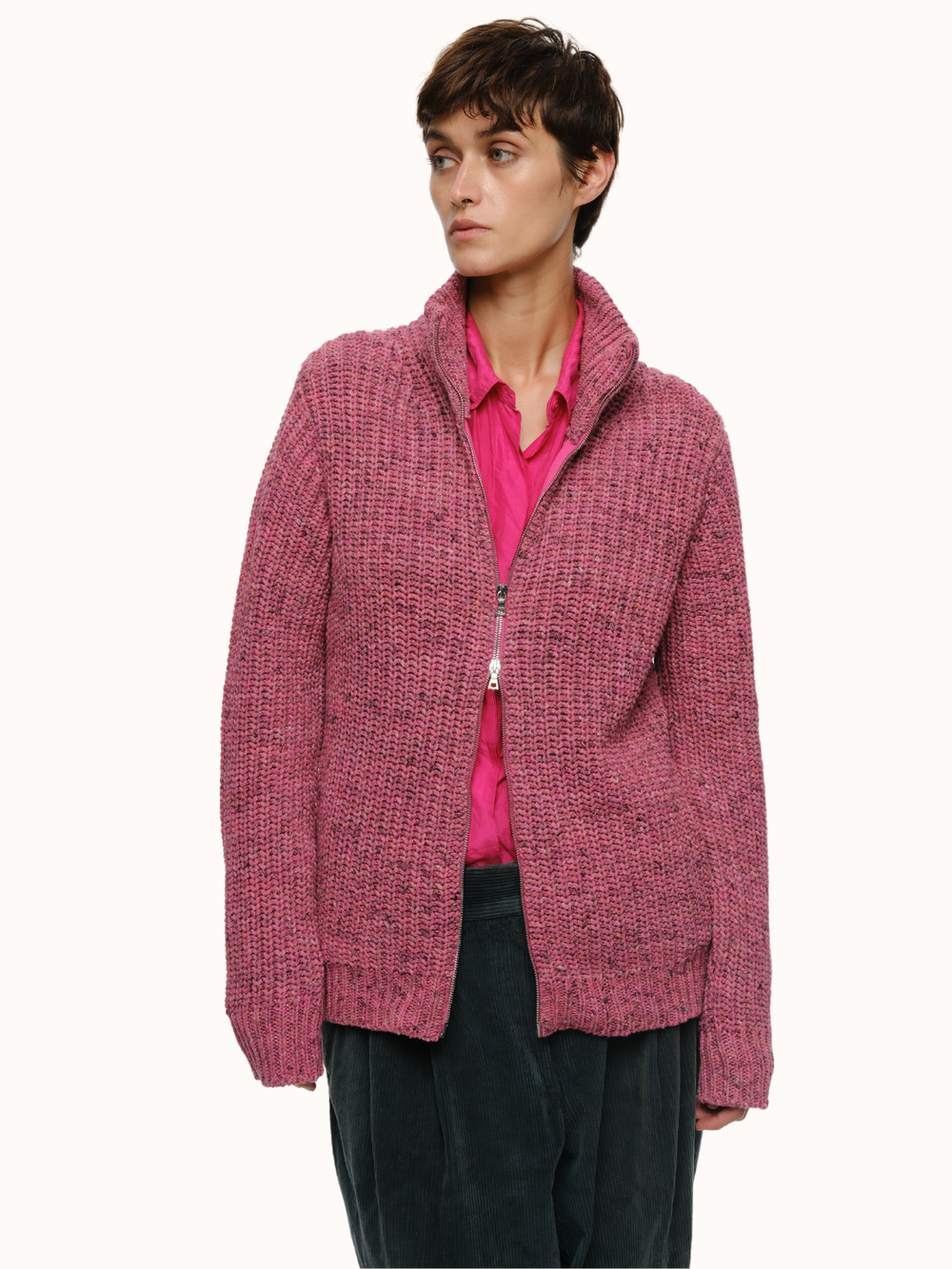 【美品】epine label shaggy zip cardigan épine label shaggy zip cardigan pink Ivy Fleece Front-zip Cardigan