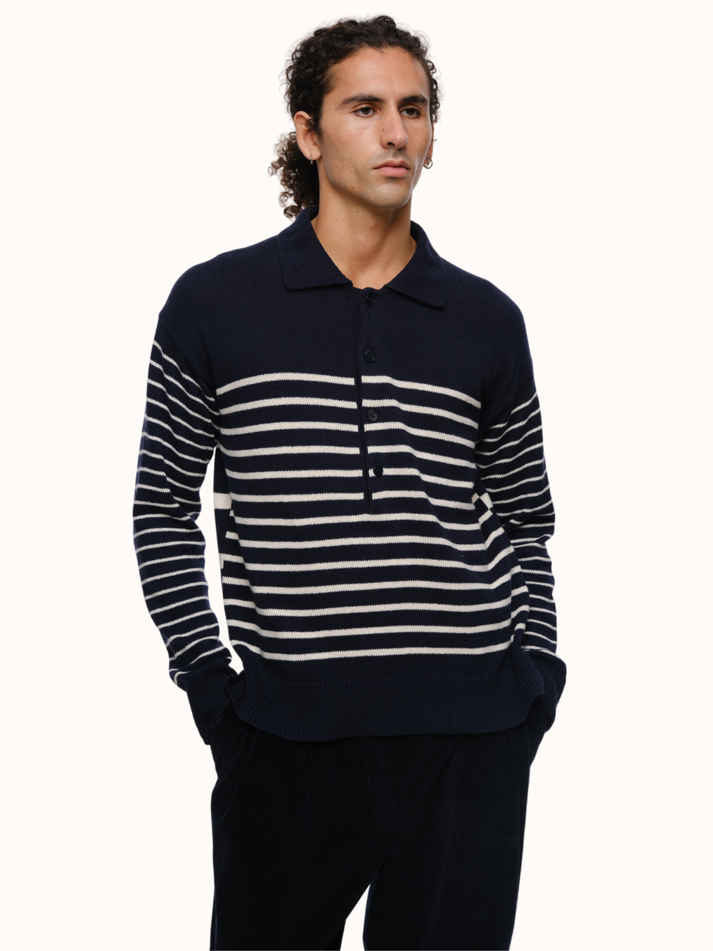C.E CAVEMPT シーイー STRIPE COLLARED SWEAT L Cotton Johnny-collar Sweater-polo In Stripe For Men | J.Crew
