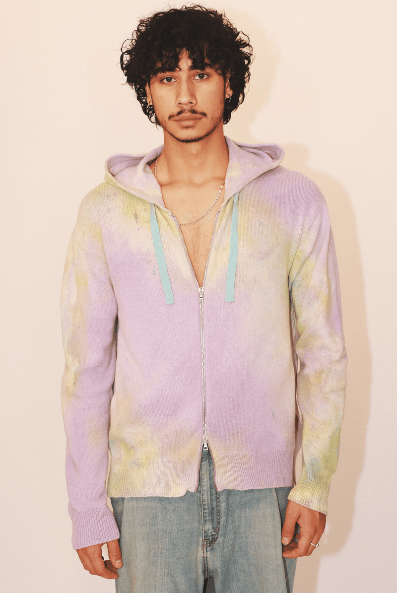 Marshall Hand-Painted Zip Hoodie in Organic Cotton & Recycled Cashmere