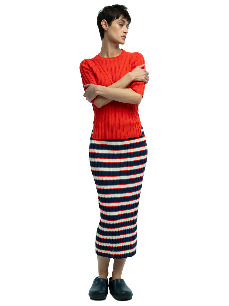 Darla Striped Ribbed Skirt in Organic Cotton