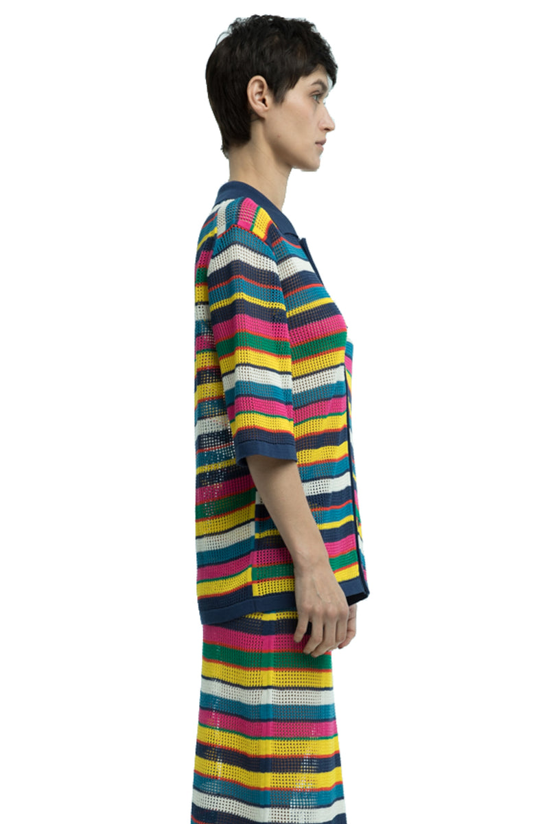 Rell Mesh Stitch Stripe Cardigan in Organic Cotton