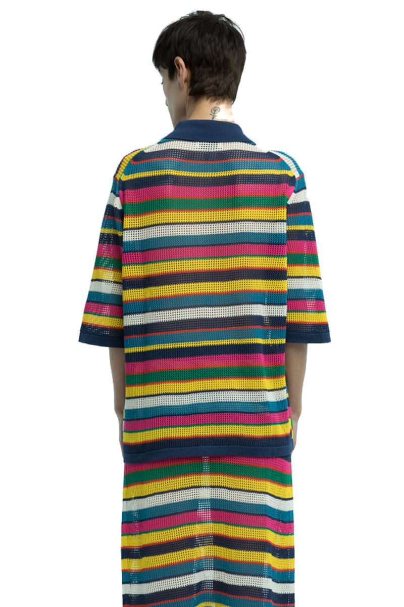 Rell Mesh Stitch Stripe Cardigan in Organic Cotton