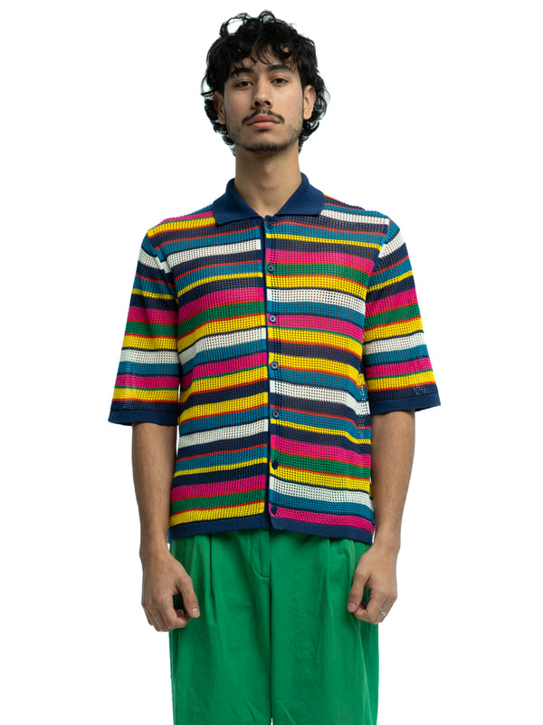 Rell Mesh Stitch Stripe Cardigan in Organic Cotton