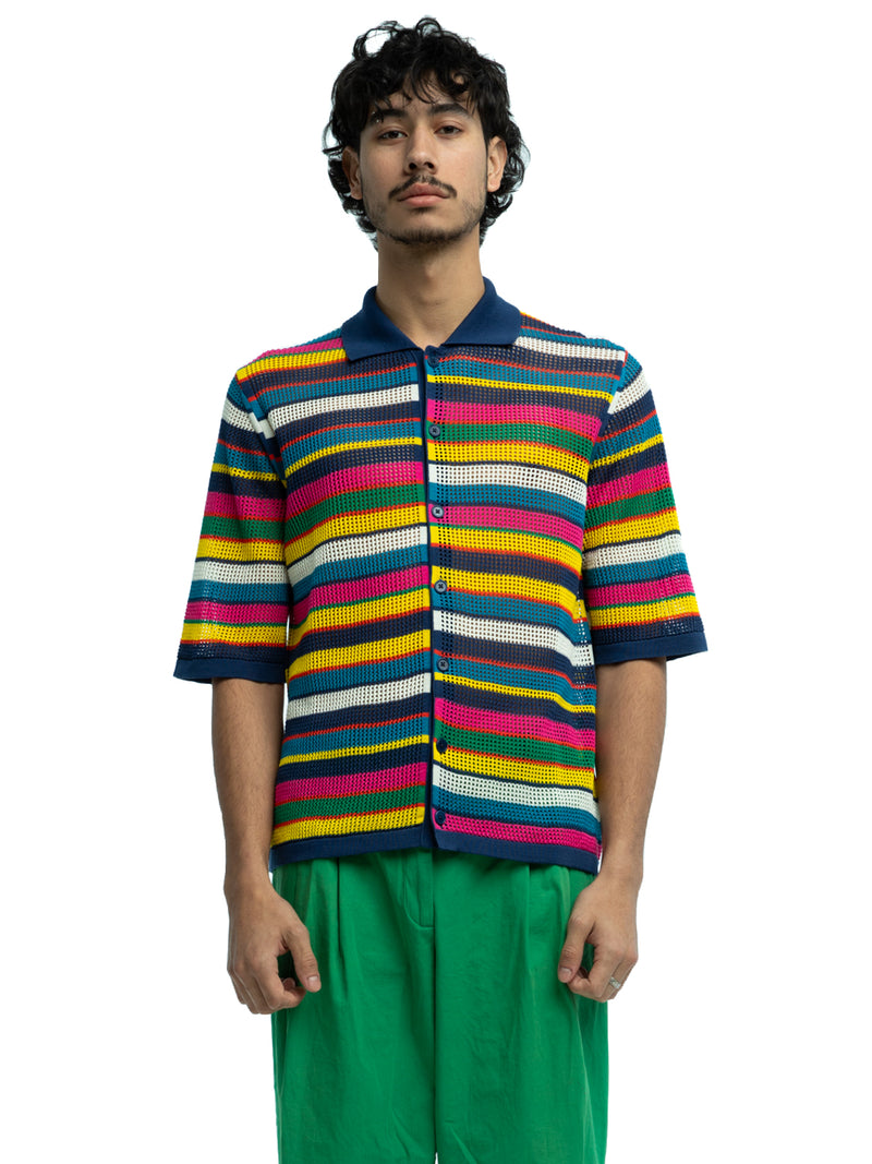 Rell Mesh Stitch Stripe Cardigan in Organic Cotton