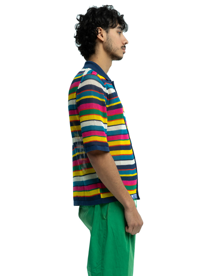 Rell Mesh Stitch Stripe Cardigan in Organic Cotton