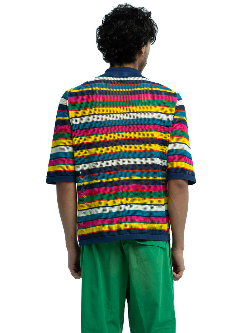 Rell Mesh Stitch Stripe Cardigan in Organic Cotton