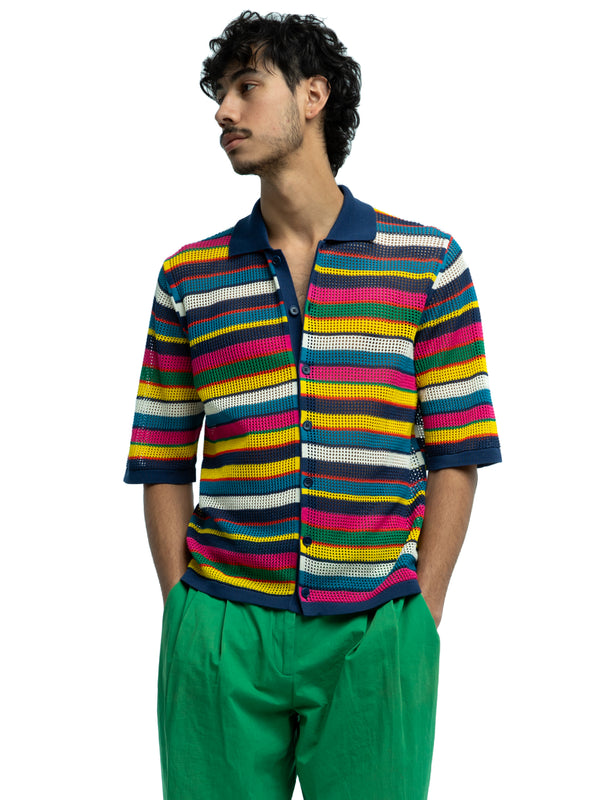 Rell Mesh Stitch Stripe Cardigan in Organic Cotton